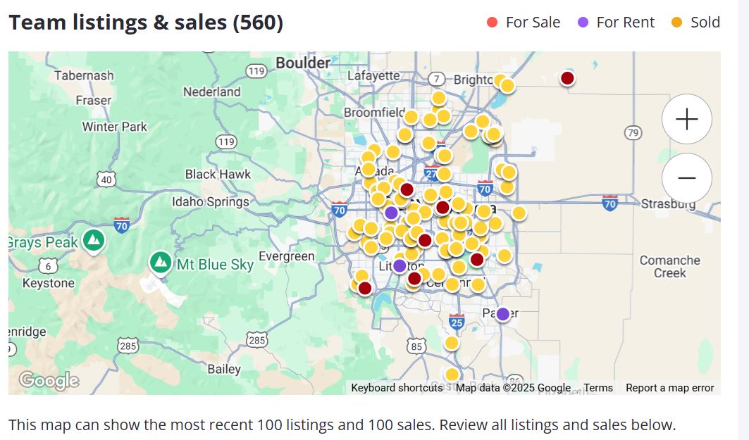 David Ma team listings and sales map - Denver metro area